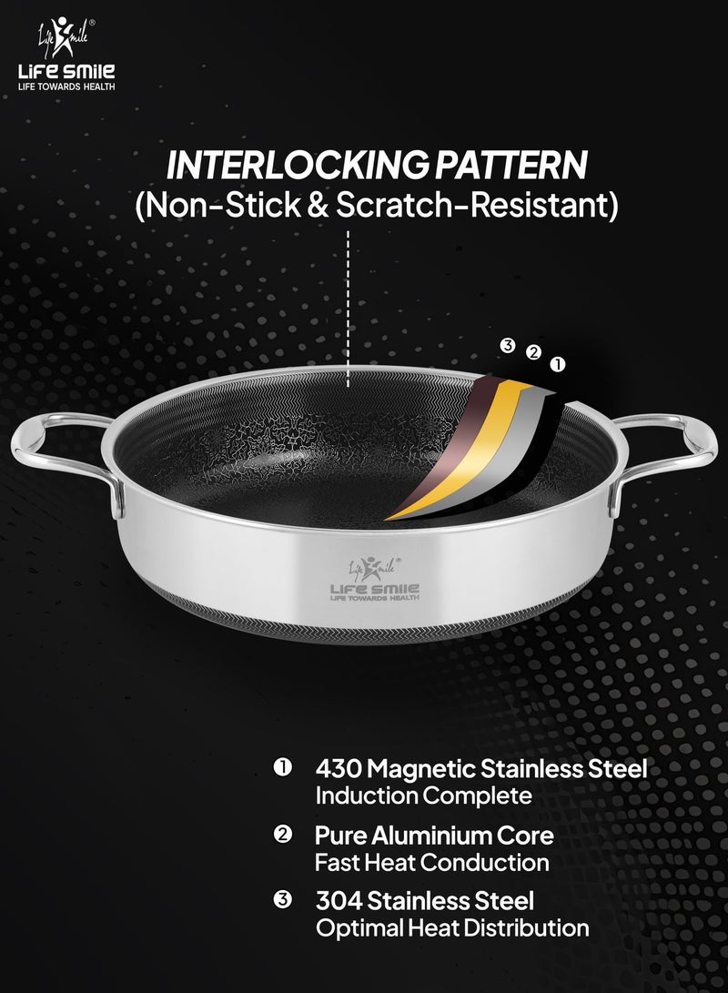 Life Smile Lifesmile Hybrid Stainless Steel Cookware Set | Non-Stick Interlocking Pattern | Induction Compatible | Scratch-Resistant & Low-Oil Cooking - Image 4